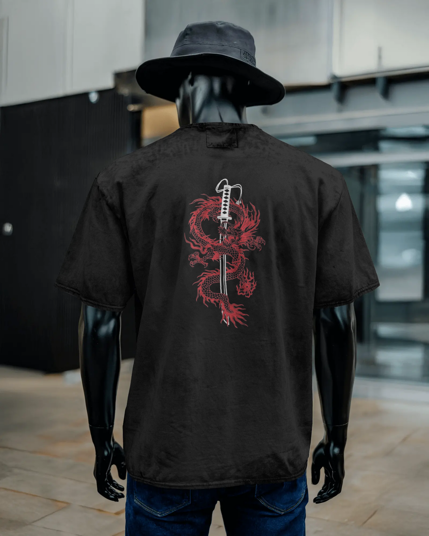 Urban Katana Dragon Graphic Oversized T-shirt