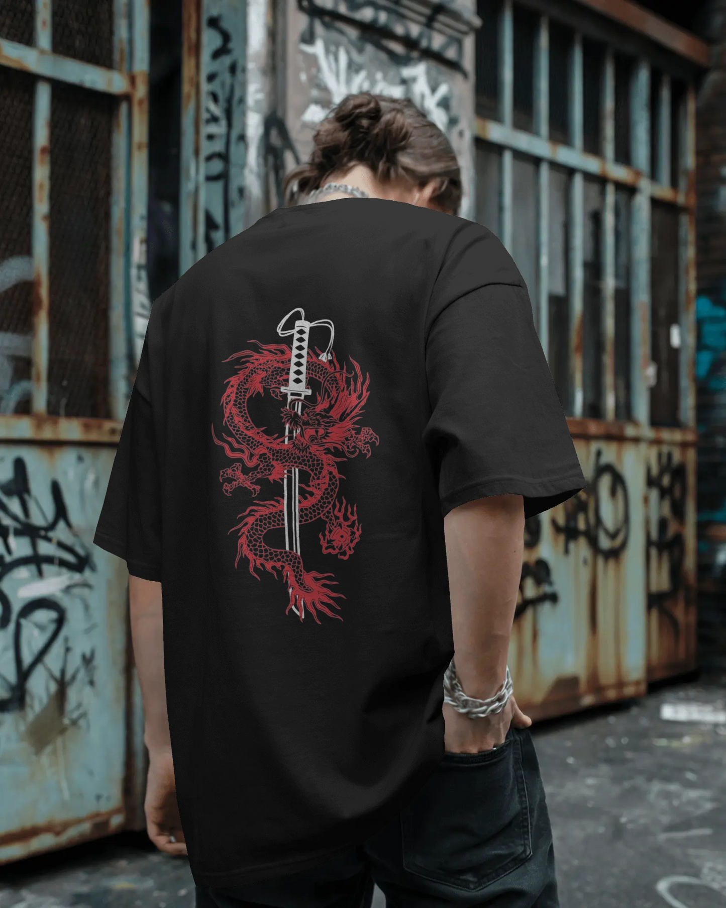 Urban Katana Dragon Graphic Oversized T-shirt