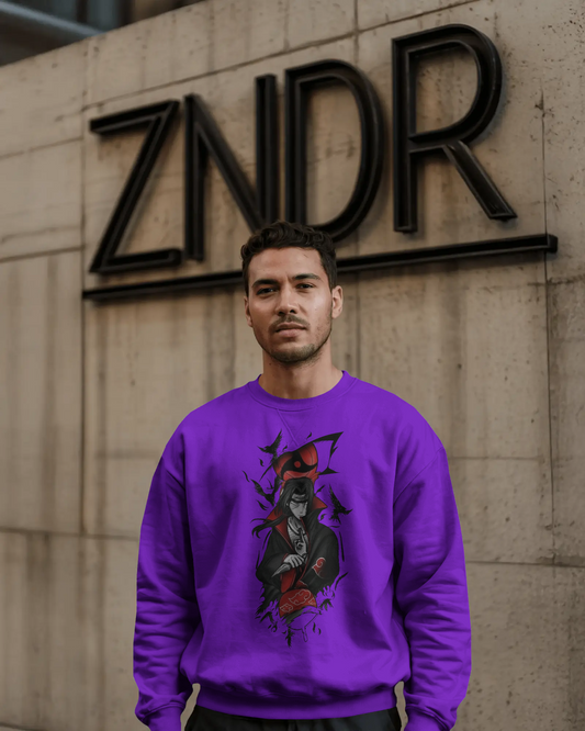 Urban Ninja Vibes – Purple Anime Graphic Sweatshirt